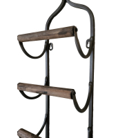 Wijnrek hangend metaal zilver/grijs met houten randen voor 4 flessen. Afmetingen 18x12x70 cm