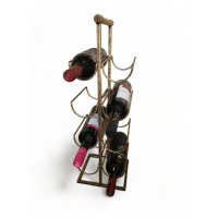 Wijnrek staand 8 flessen metaal goud met houten handvat. Afmetingen 19,5 x 19,5 x 60 cm