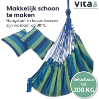 Vita5 XXL Hangstoel | Binnen&Buiten Hangnest | Incl. 2 Kussens en Boekenvak | Volwassenen&Kinderen | Hangmatstoel tot 200kg | Blauw/Groen zonder Ophangsysteem