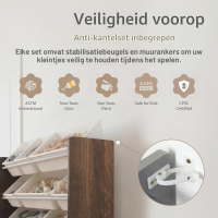 Humble Crew plank voor kinderkamer, plank voor het opbergen van speelgoed met 12 opbergbakken, espresso/wit