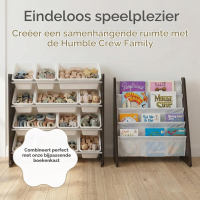 Humble Crew plank voor kinderkamer, plank voor het opbergen van speelgoed met 12 opbergbakken, espresso/wit