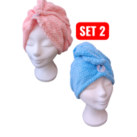 Haartulband (2 stuks) met knoop van zachte microvezels. Ideale tulband handdoek ook voor dik en lang haar