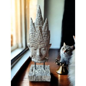 Buddha Hoofd op Voet 38 cm hoge Boeddha Naturel/Bruin