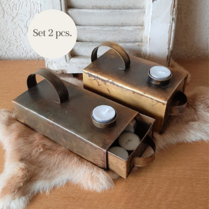 Set 2x Theelichthouder 'Tingker' Blue Gold - Waxinelichthouder - Theelicht 