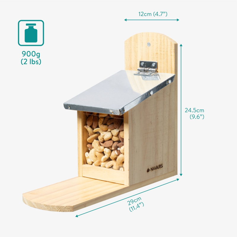 Navaris eekhoornhuisje voor in de tuin - Weerbestendig voederhuis - Voedselkastje voor eekhoorns - Eekhoorn voedselhuisje van dennehout