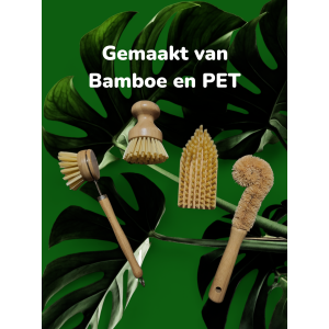 Set 4x met Afwasborstel en Flessenborstels van gerecycled PET en Bamboe Hout Duurzaam & Natuurlijk